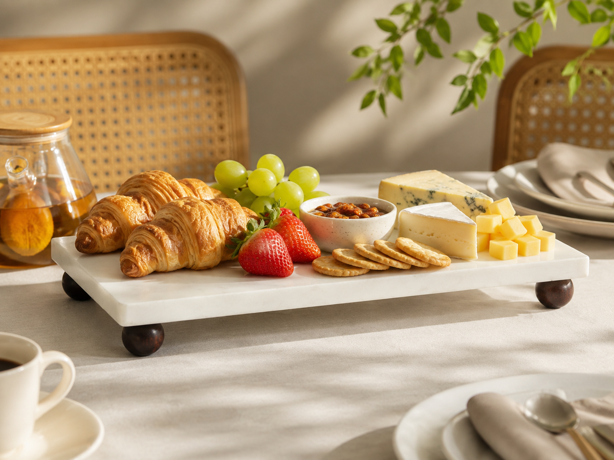 15x30 cm Mermer Görünümlü Ayaklı Sunumluk – Kahve, Tatlı, Meyve ve Kahvaltı İçin Dekoratif Servis Standı