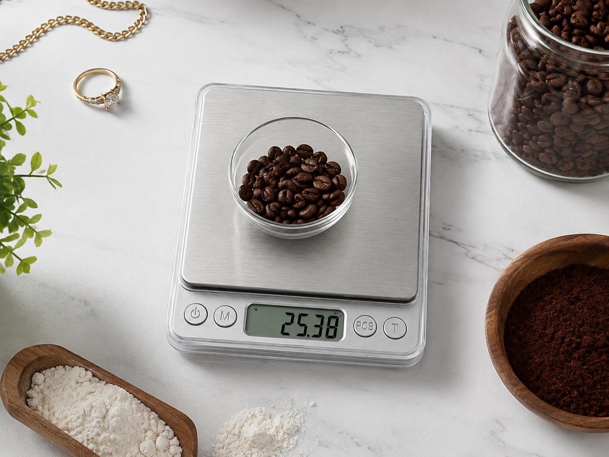Platin Hassas Dijital Terazi – Mini Cep Tartısı, Takı, Kahve, Baharat ve Mutfak İçin Elektronik Tartı