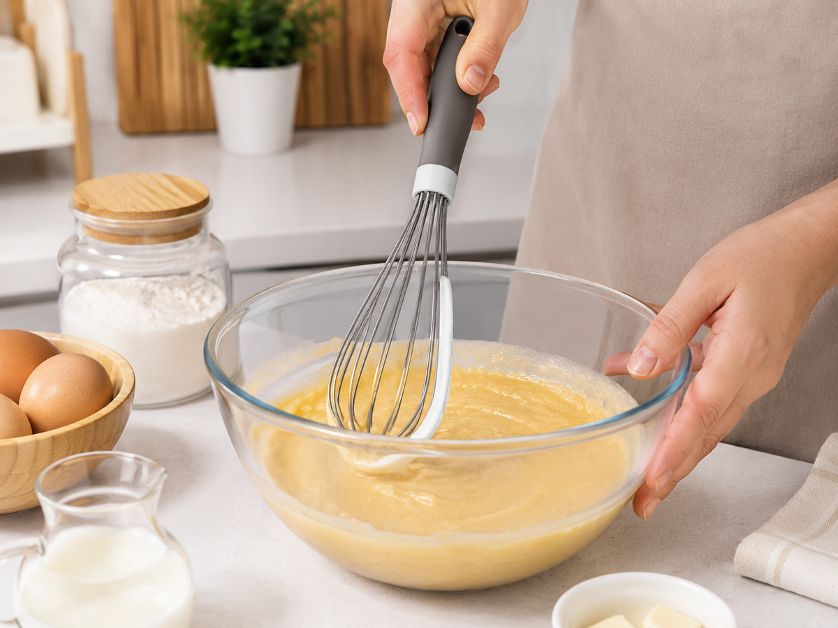 Silikon Sıyırıcılı Mutfak Çırpıcısı – Ergonomik Saplı Tel Çırpıcı, Yumurta, Krema, Kek ve Hamur Karıştırıcı