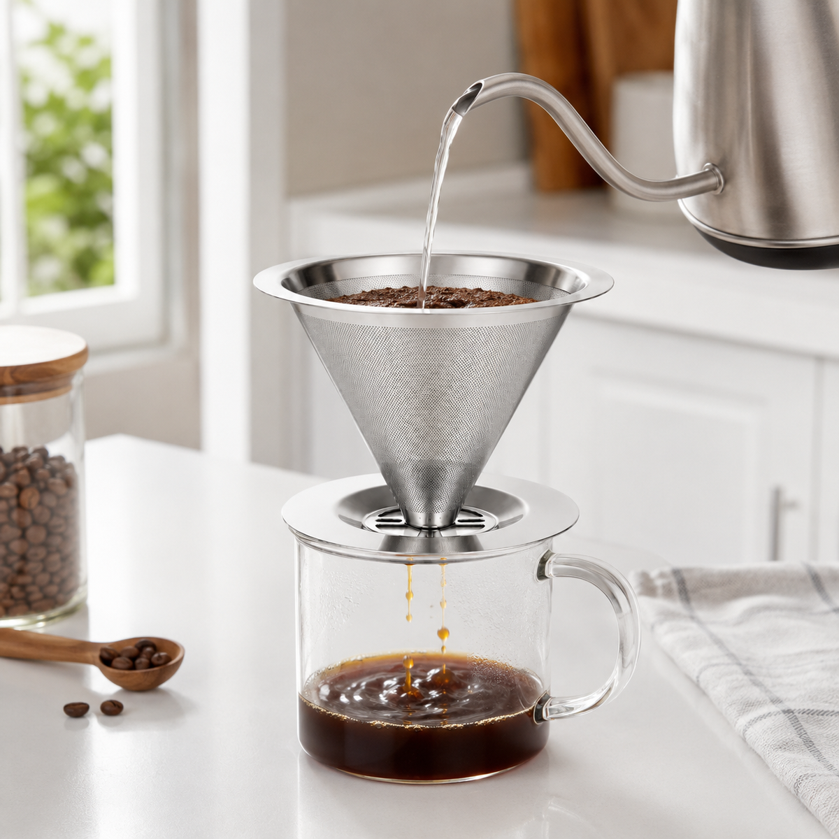 Metal Kahve Filtresi – Konik İnce Mesh Demleme Süzgeci – Tekrar Kullanılabilir Pour Over Kahve Demleme Aparatı