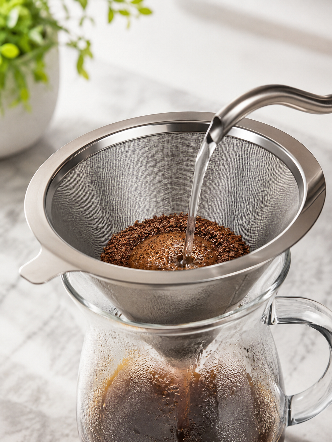 Metal Kahve Filtresi – Konik İnce Mesh Demleme Süzgeci – Tekrar Kullanılabilir Pour Over Kahve Demleme Aparatı