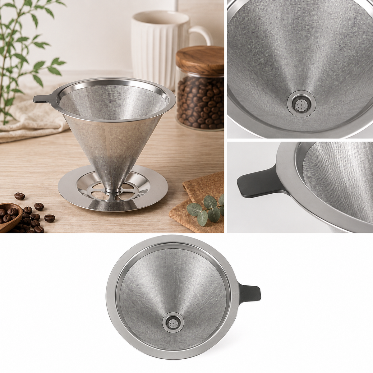 Metal Kahve Filtresi – Konik İnce Mesh Demleme Süzgeci – Tekrar Kullanılabilir Pour Over Kahve Demleme Aparatı