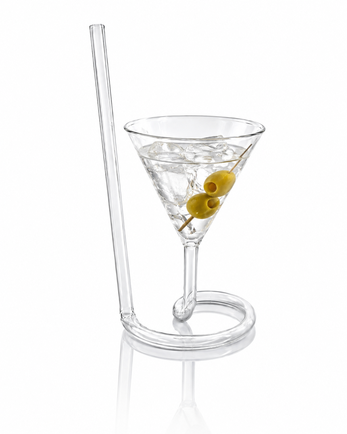 Borosilikat Cam Pipetli Kokteyl Bardağı – Spiral Ayaklı Martini Kadehi – Şeffaf Özel Tasarım Soğuk İçecek Bardağı
