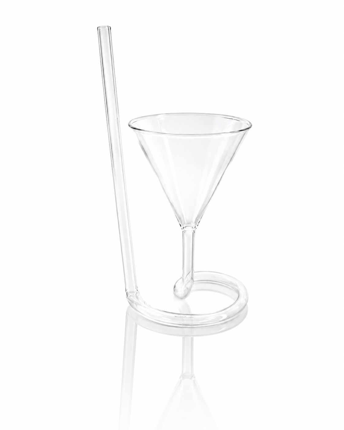 Borosilikat Cam Pipetli Kokteyl Bardağı – Spiral Ayaklı Martini Kadehi – Şeffaf Özel Tasarım Soğuk İçecek Bardağı