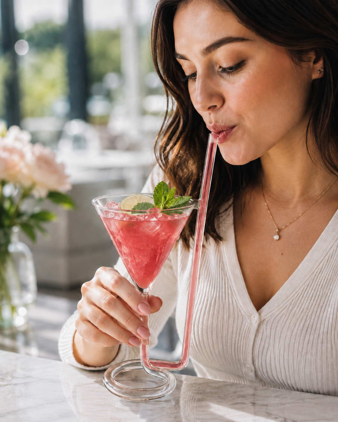 Borosilikat Cam Pipetli Kokteyl Bardağı – Spiral Ayaklı Martini Kadehi – Şeffaf Özel Tasarım Soğuk İçecek Bardağı