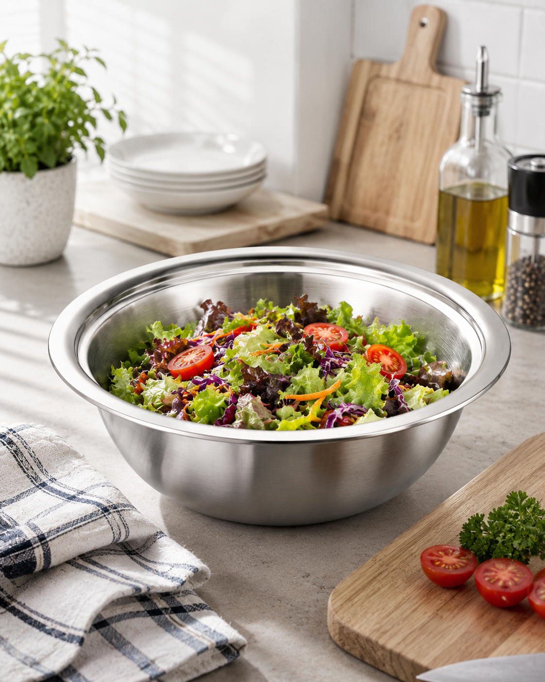 Paslanmaz Çelik Karıştırma Kabı 28 cm – Geniş Ağızlı Hamur Yoğurma, Salata ve Mutfak Hazırlık Kasesi