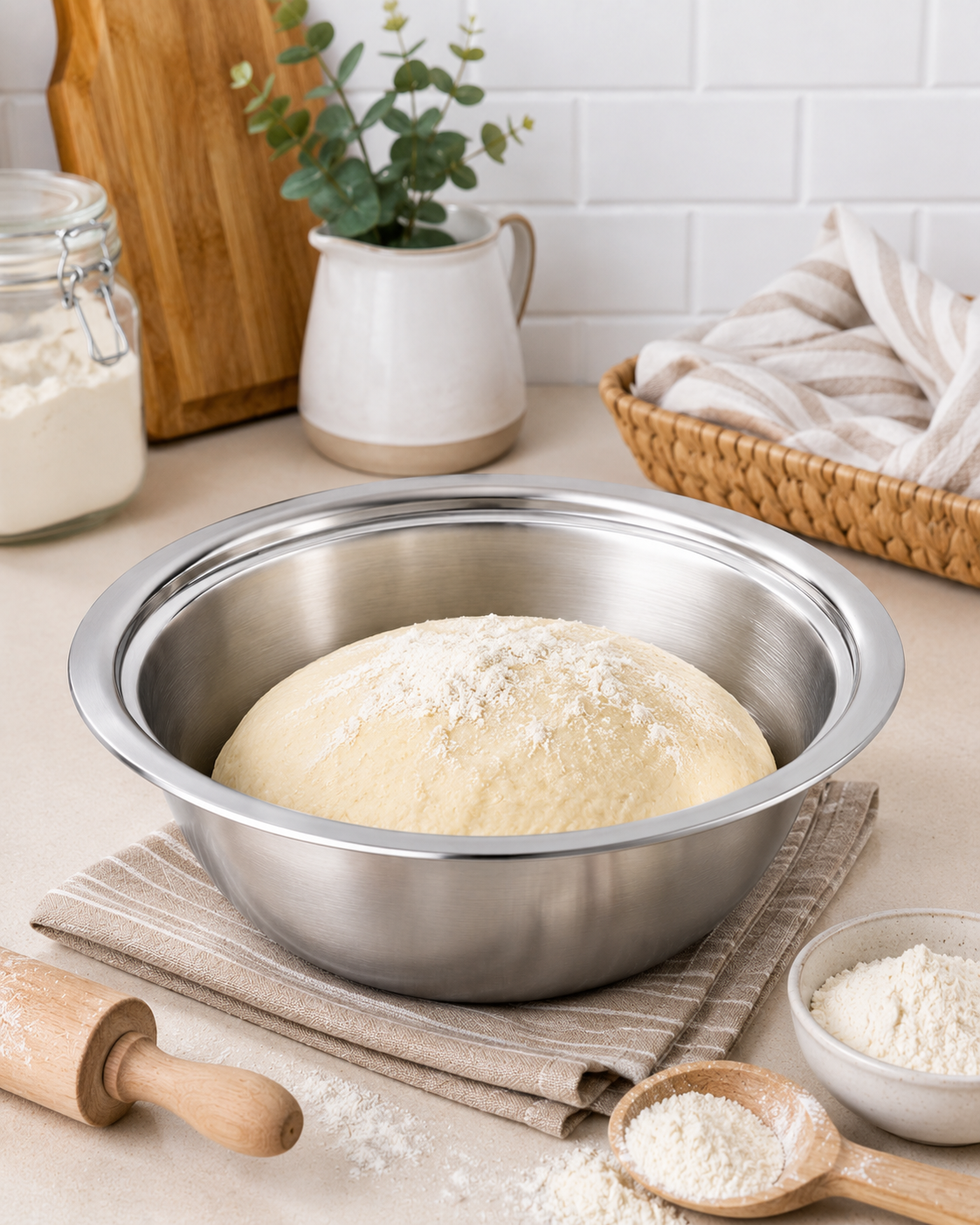 Paslanmaz Çelik Karıştırma Kabı 28 cm – Geniş Ağızlı Hamur Yoğurma, Salata ve Mutfak Hazırlık Kasesi