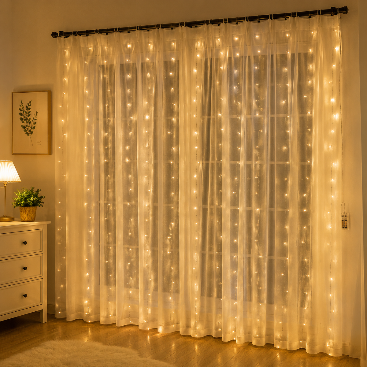 Peri Telli Perde Led Işık Kumandalı 300 Ledli 3 X 3 Metre Usb'li 8 Animasyonlu Günışığı