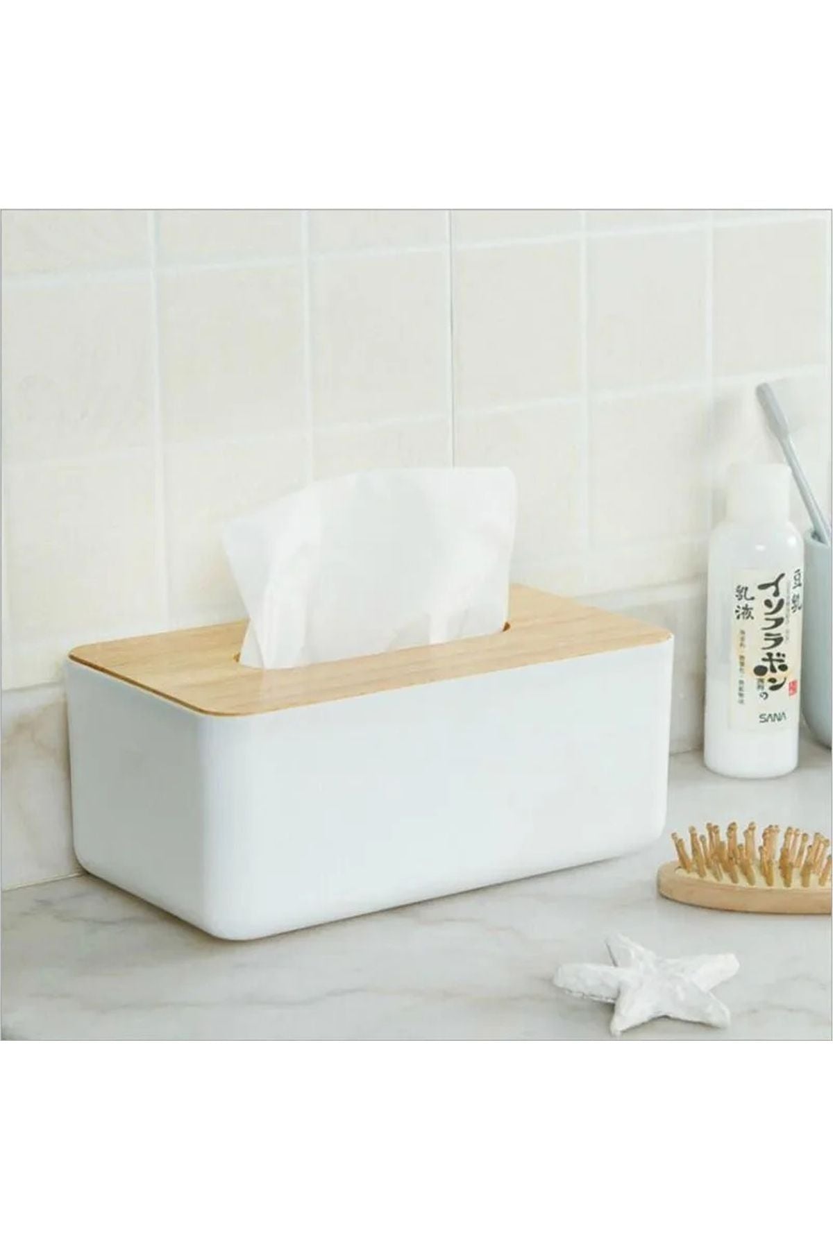 Ahşap Kapaklı Peçetelik Sunumluk | 21 x 13 x 9 cm Beyaz Renk 1 Adet