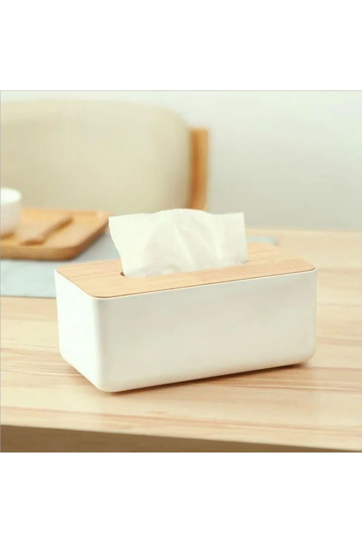 Ahşap Kapaklı Peçetelik Sunumluk | 21 x 13 x 9 cm Beyaz Renk 1 Adet