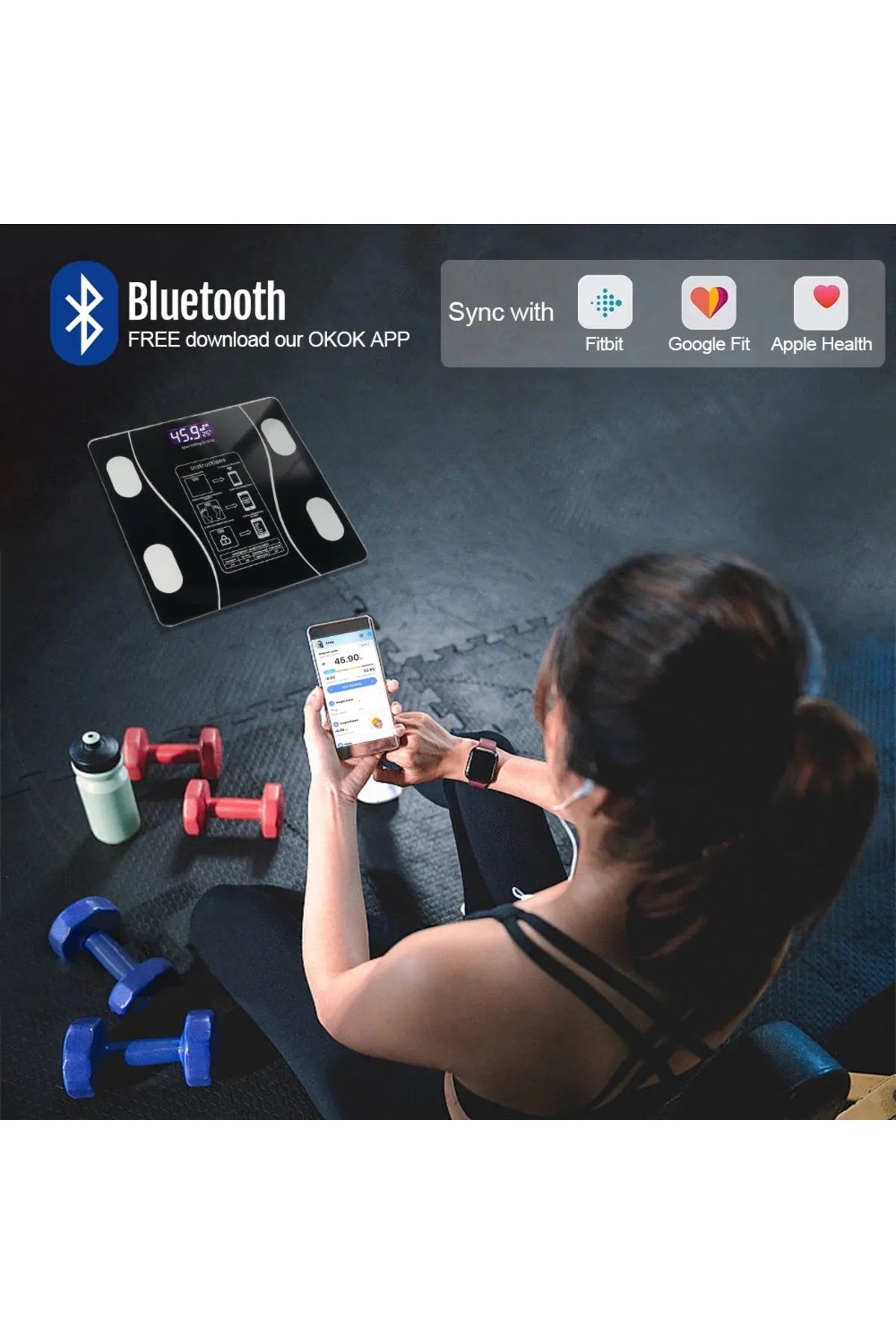 Akıllı Bluetooth Tartı | Vücut Analizli Dijital Baskül – 180 kg, LCD Ekran, Mobil Uyumlu