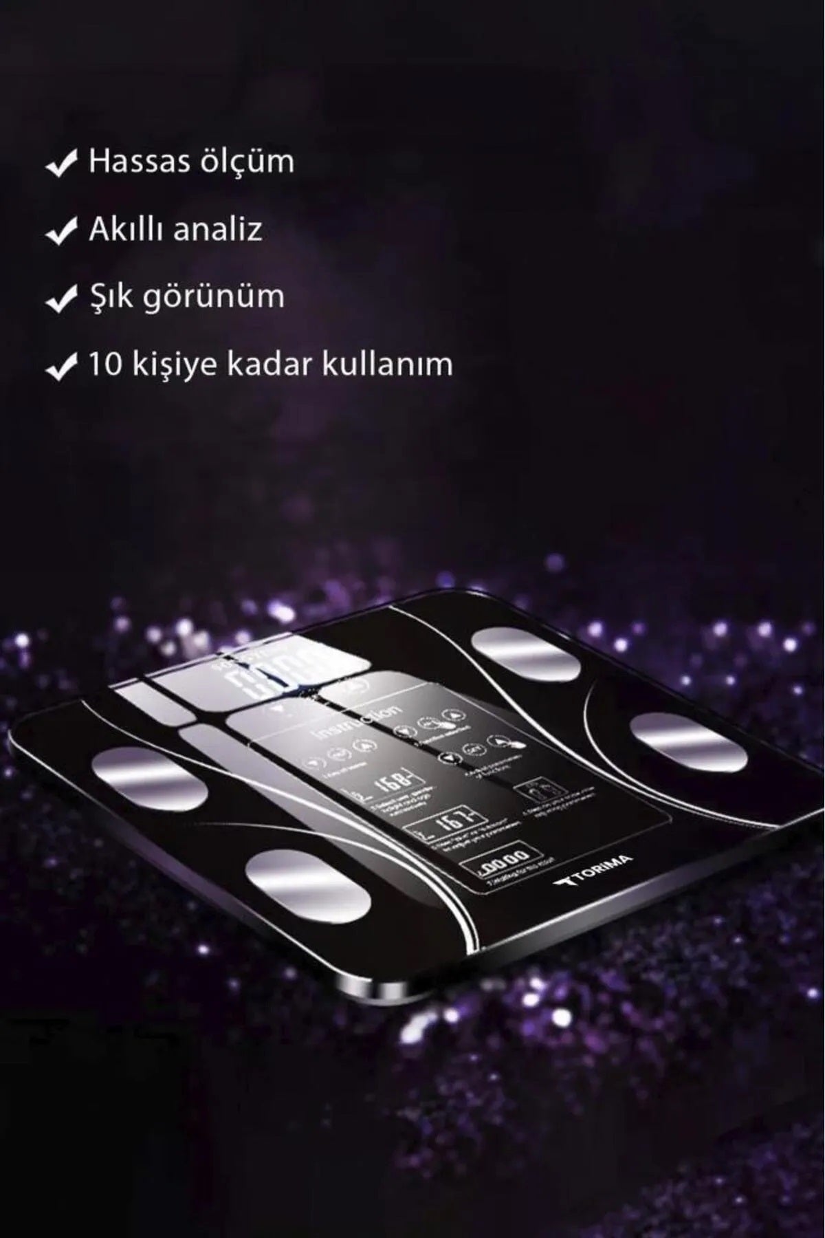 Akıllı Bluetooth Tartı | Vücut Analizli Dijital Baskül – 180 kg, LCD Ekran, Mobil Uyumlu