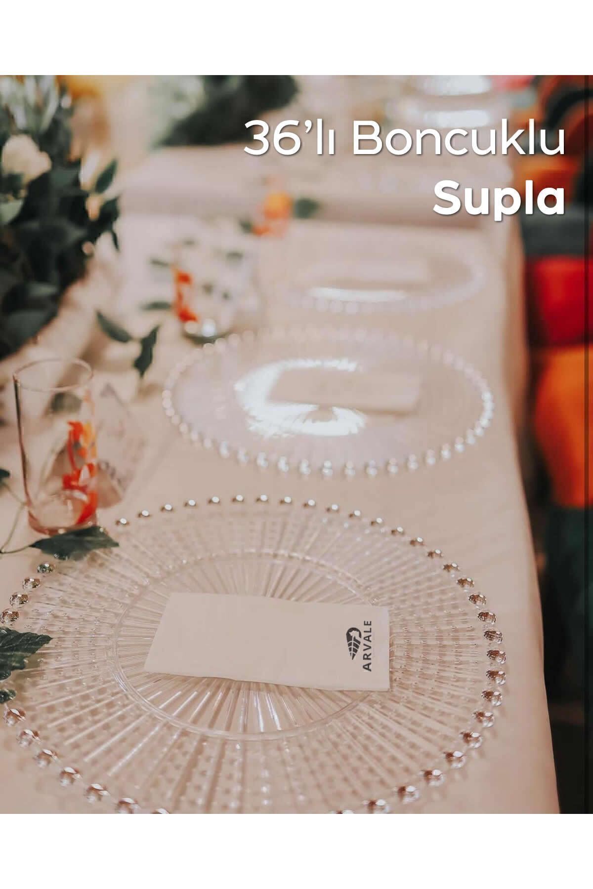Boncuklu Supla Sunum Servis Organizasyon Düğün Tabağı Malzemesi Plastik / 36 Adet