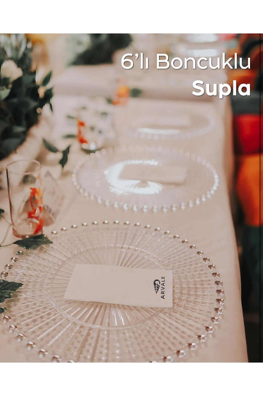 Boncuklu Supla Sunum Servis Organizasyon Düğün Tabağı Malzemesi Plastik | 1 Adet