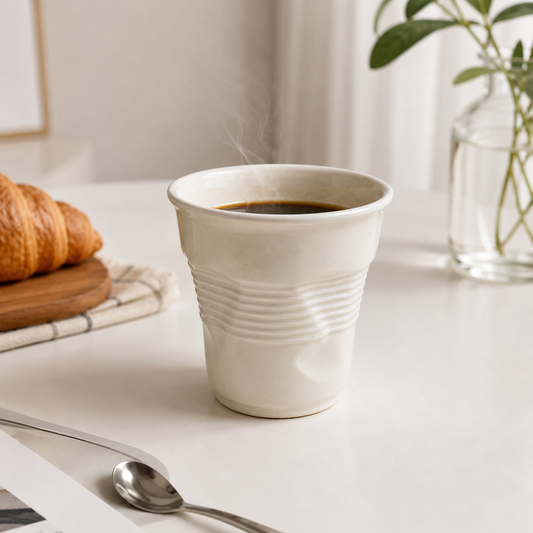 Buruşuk Kupa Fincan Seramik El Yapımı Tasarım Mug Kahve Bardağı - 2 Adet