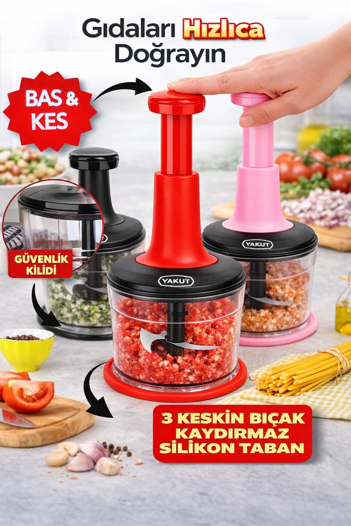 Çelik Bıçaklı Basmalı El Rondosu Karışık Renk | Rondo Blender
