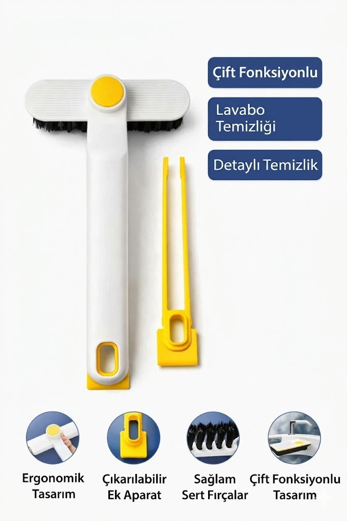 Çift İşlevli Lavabo Temizleme Fırçası Derz ve Köşe Temizleme Aparatlı Mutfak Banyo Temizlik Fırçası