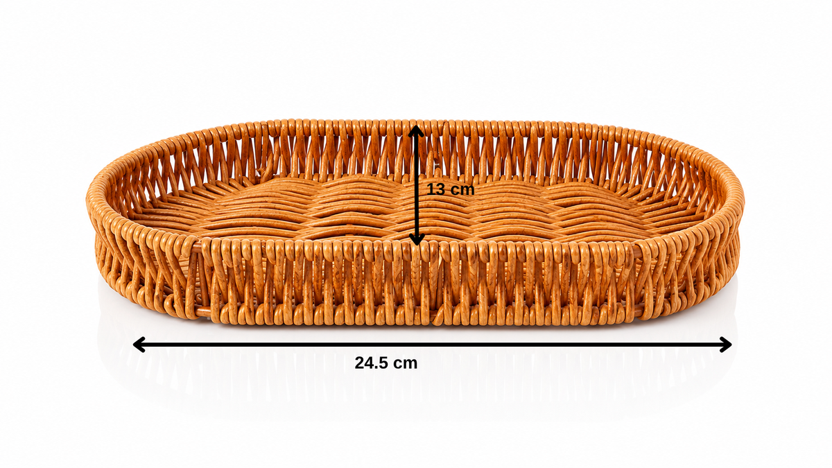 2'Li Dekoratif Hasır Sunum Tepsisi Oval Rattan Görünümlü Çok Amaçlı Organizer Sepet