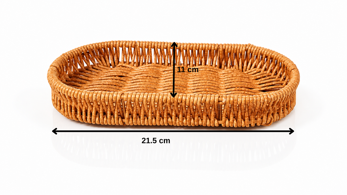 2'Li Dekoratif Hasır Sunum Tepsisi Oval Rattan Görünümlü Çok Amaçlı Organizer Sepet