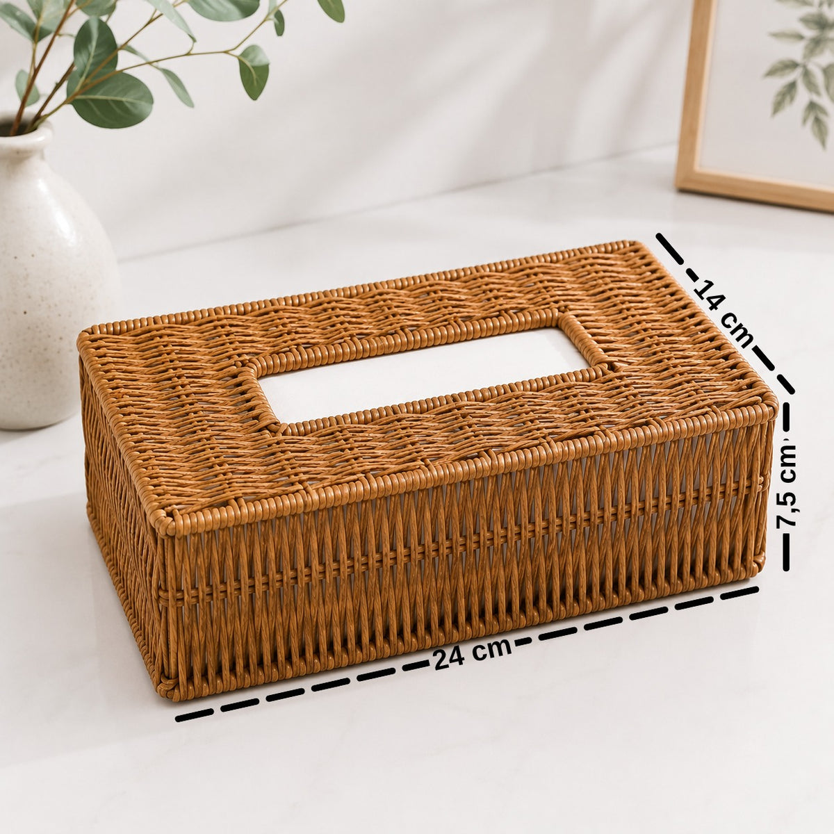 Doğal Rattan Hasır Peçete Kutusu Dekoratif Kare Mendil Kutusu