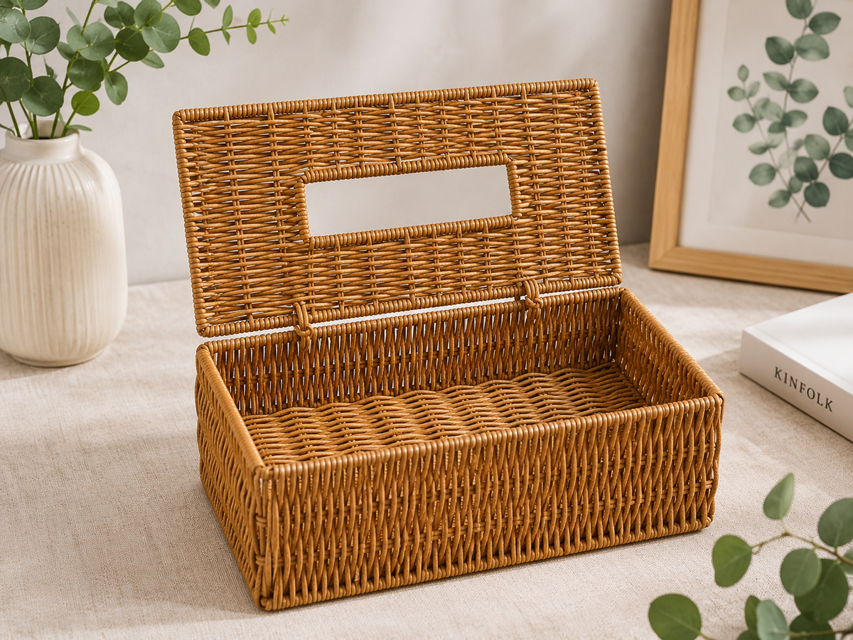 Doğal Rattan Hasır Peçete Kutusu Dekoratif Kare Mendil Kutusu