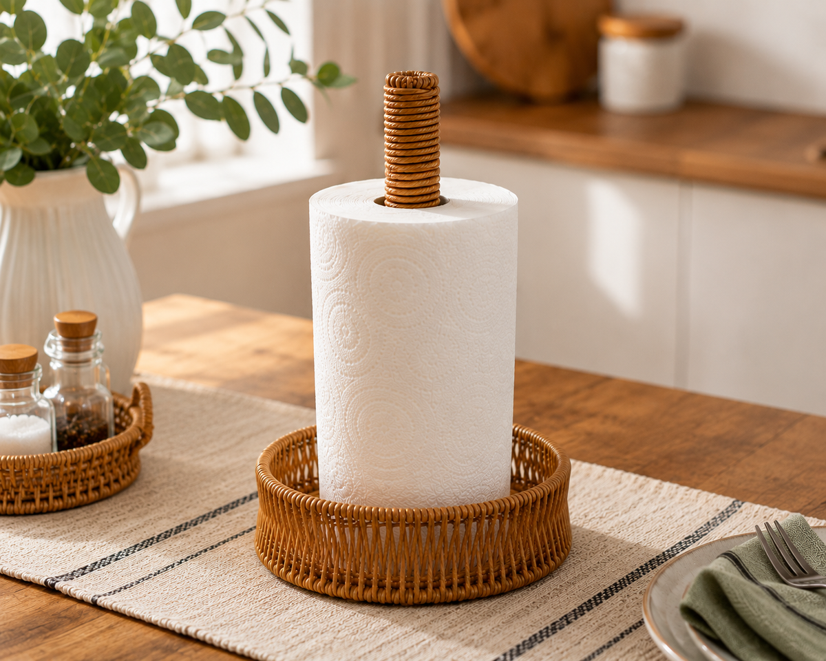 Doğal Rattan Kağıt Havluluk Masaüstü Havlu Standı Dekoratif Havluluk