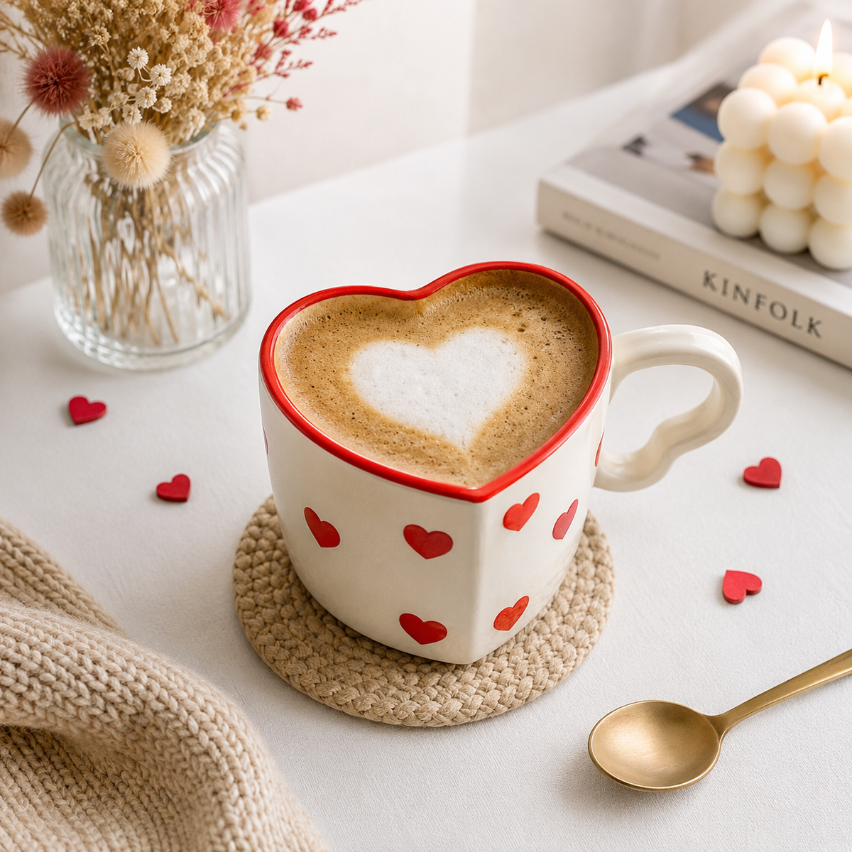 Kalp Tasarımlı El Yapımı Seramik Kahve Kupası – Sevgiliye Hediye Çay ve Kahve Mug Kupa