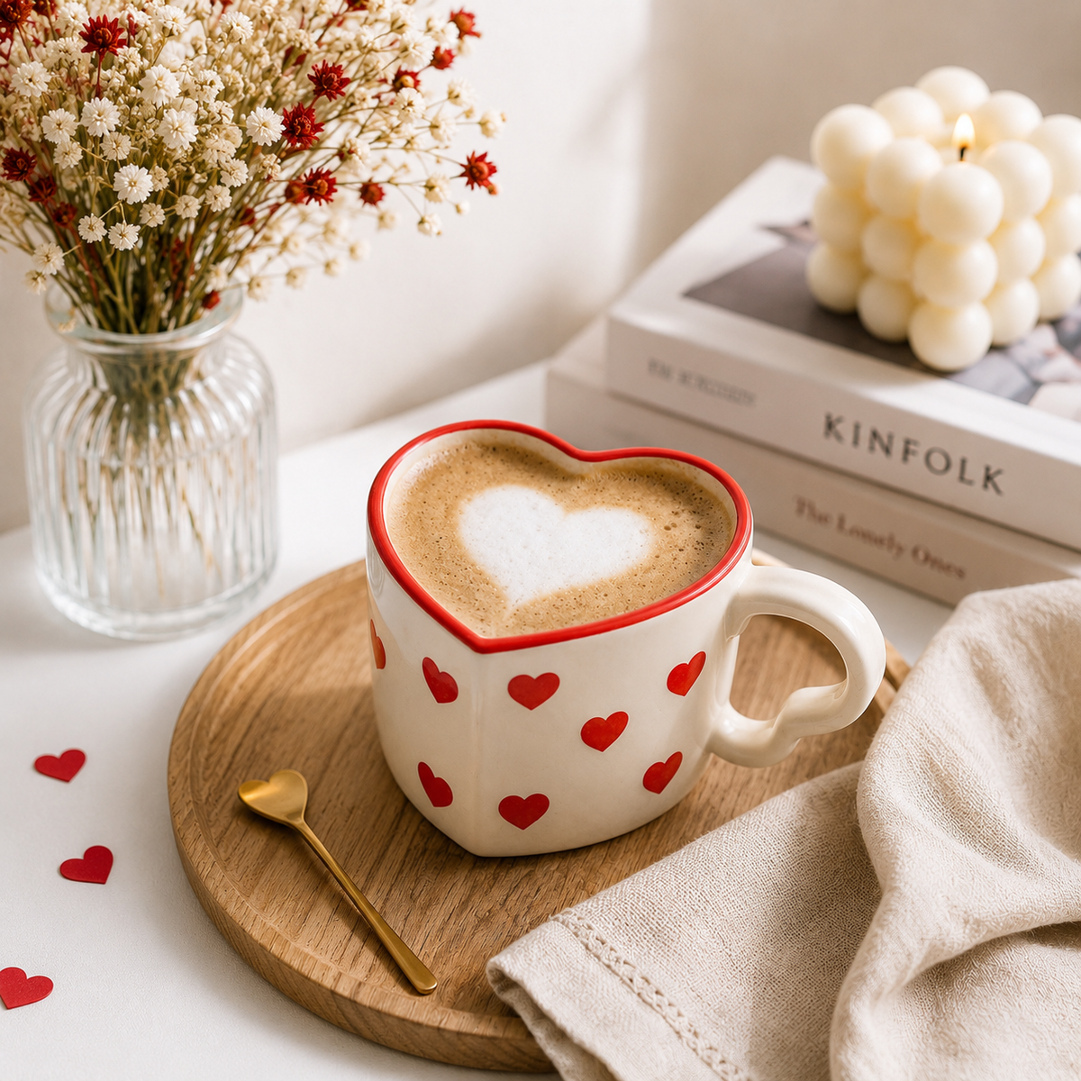 Kalp Tasarımlı El Yapımı Seramik Kahve Kupası – Sevgiliye Hediye Çay ve Kahve Mug Kupa