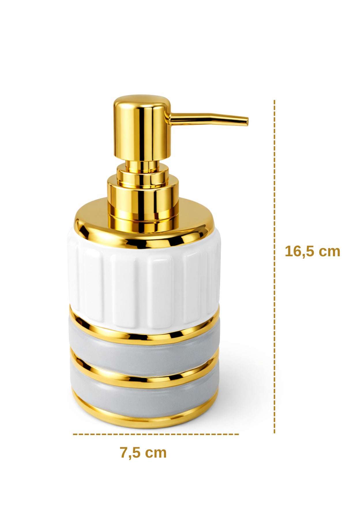 ELEGANCE Gold Detaylı Beyaz Porselen Sıvı Sabunluk – Evye Üstü Banyo Kullanımına Uygun Lüks Tasarım