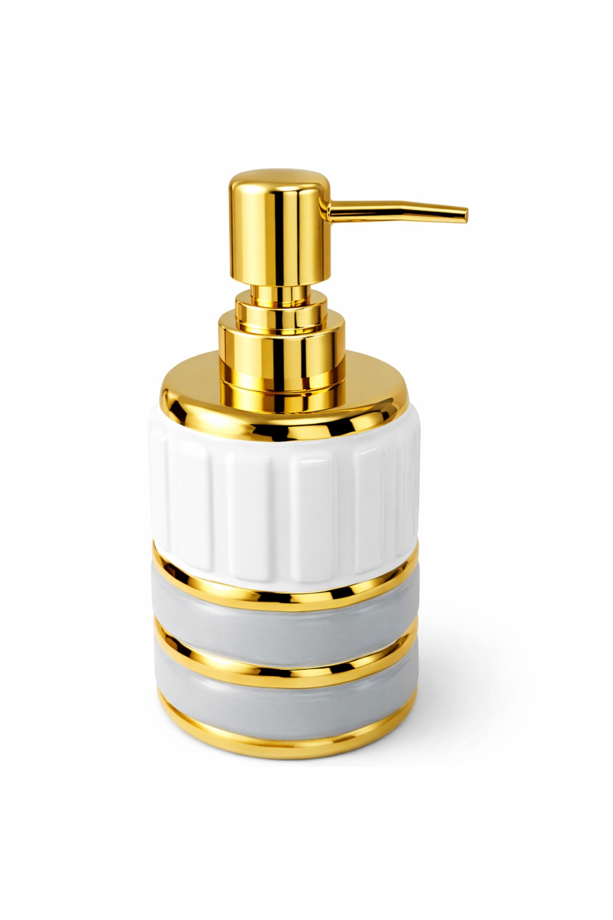 ELEGANCE Gold Detaylı Beyaz Porselen Sıvı Sabunluk – Evye Üstü Banyo Kullanımına Uygun Lüks Tasarım