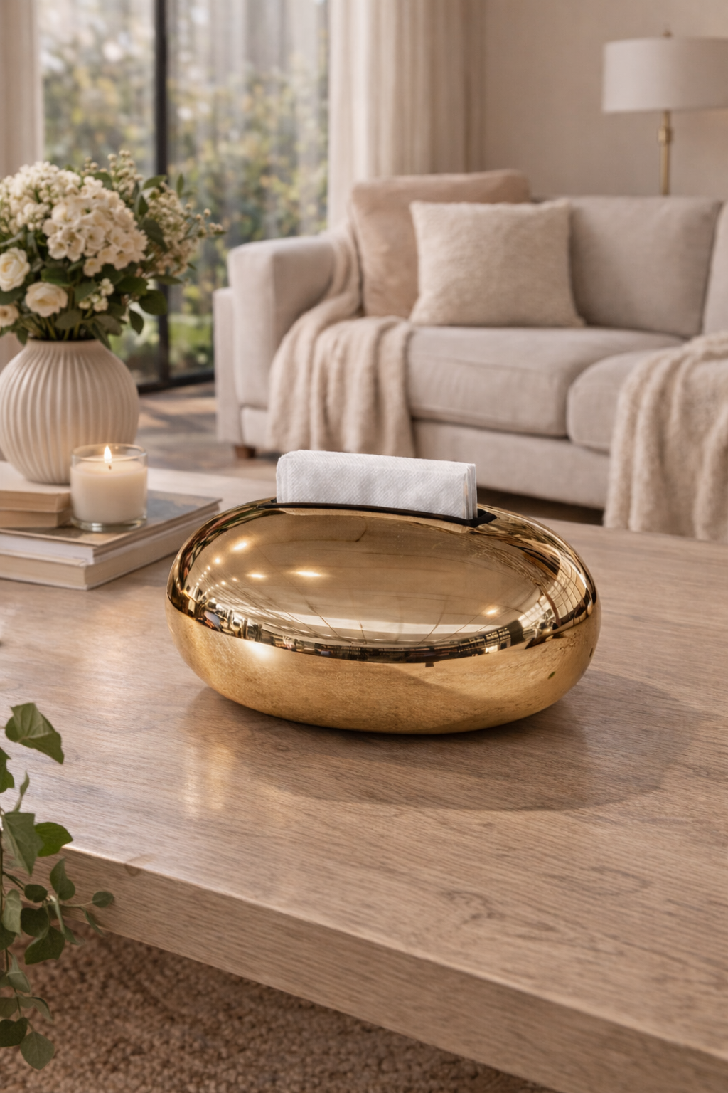 Gold-Bronz Dekoratif Parlak Peçetelik – Modern Tasarım Parlak Altın Masa Üstü Aksesuar
