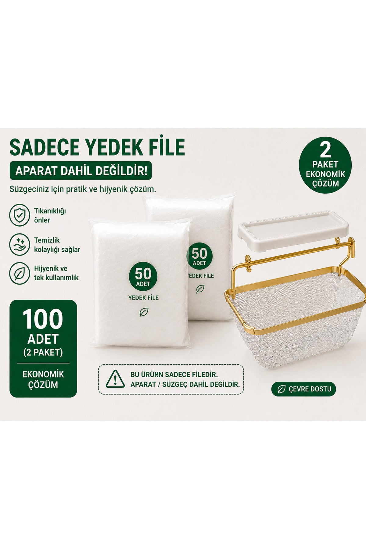 Katlanır Mutfak Lavabo Süzgeci (Sadece Yedek File – 50’li Paket 2'li Ekonomik Boy)