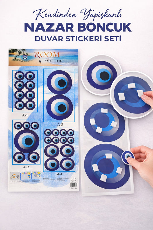 Kendiliğinden Yapışkanlı Nazar Boncuklu Karışık Duvar Kağıdı Sticker - 5 Boyutlu Duvar Dekarasyon