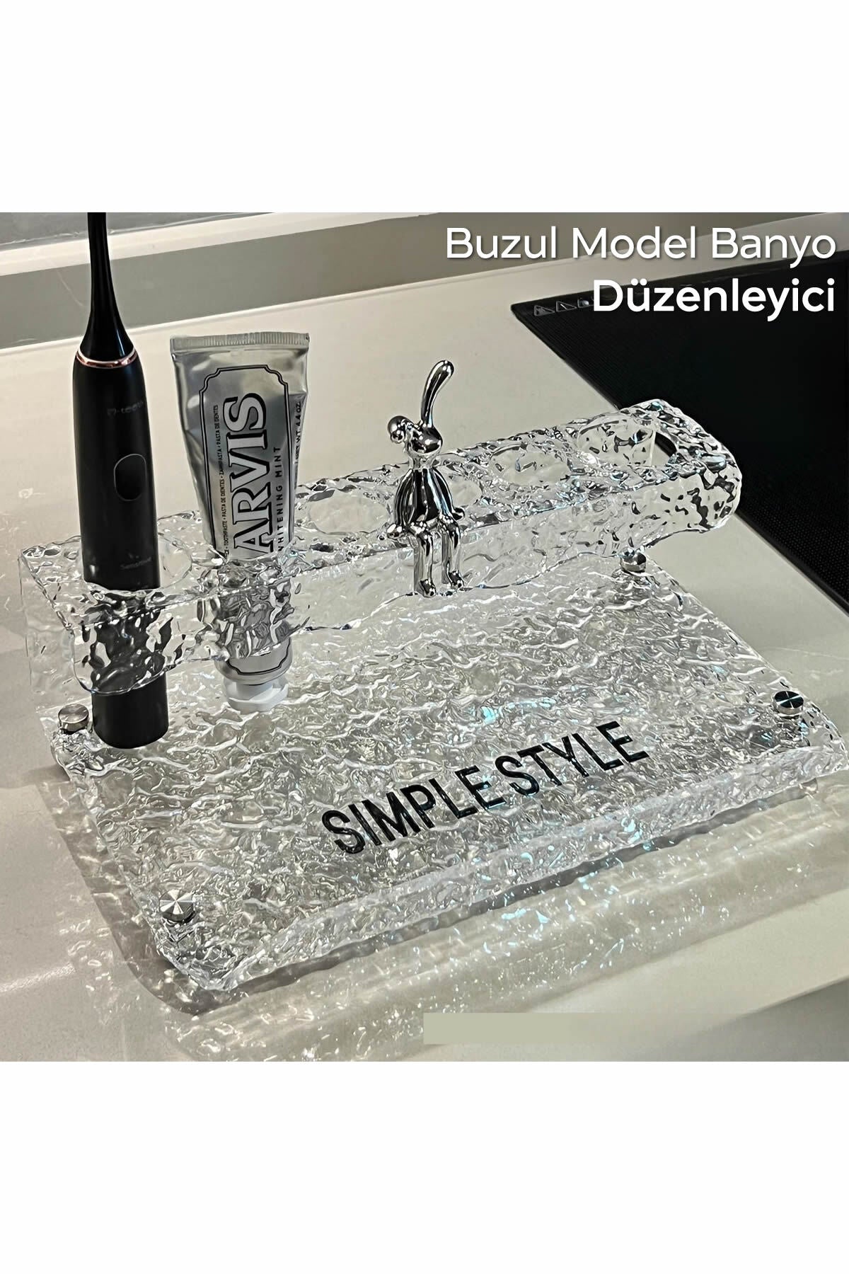 Kırık Cam Desenli Şeffaf Banyo Düzenleyici Dekoratif Model | 19x17x9 Cm