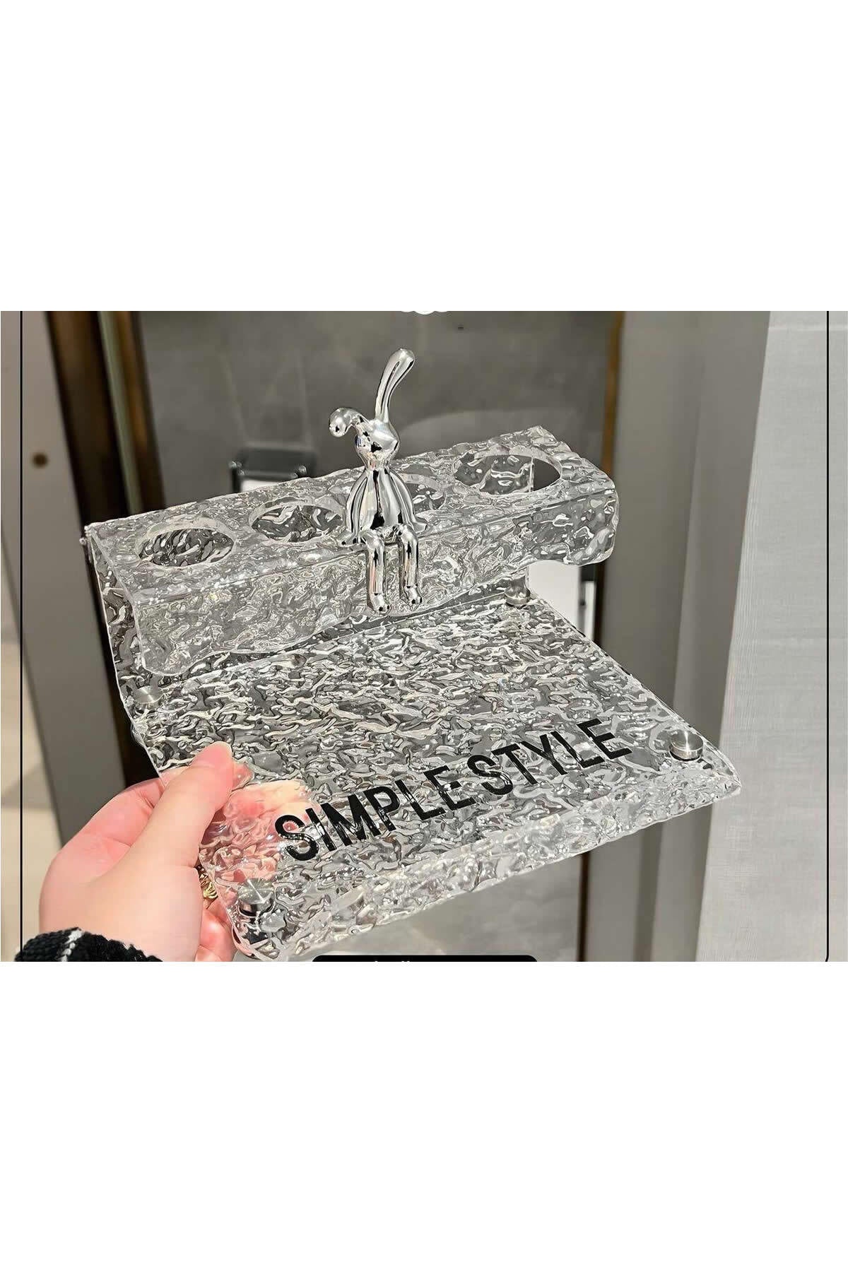 Kırık Cam Desenli Şeffaf Banyo Düzenleyici Dekoratif Model | 19x17x9 Cm