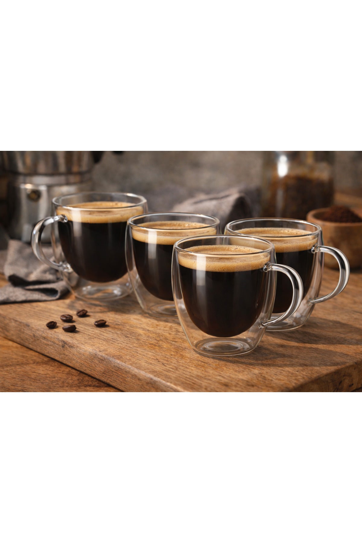 Main 4 Adet 250 ML Çift Cidarlı Kahve Kupası Bardak Isı Yalıtımlı