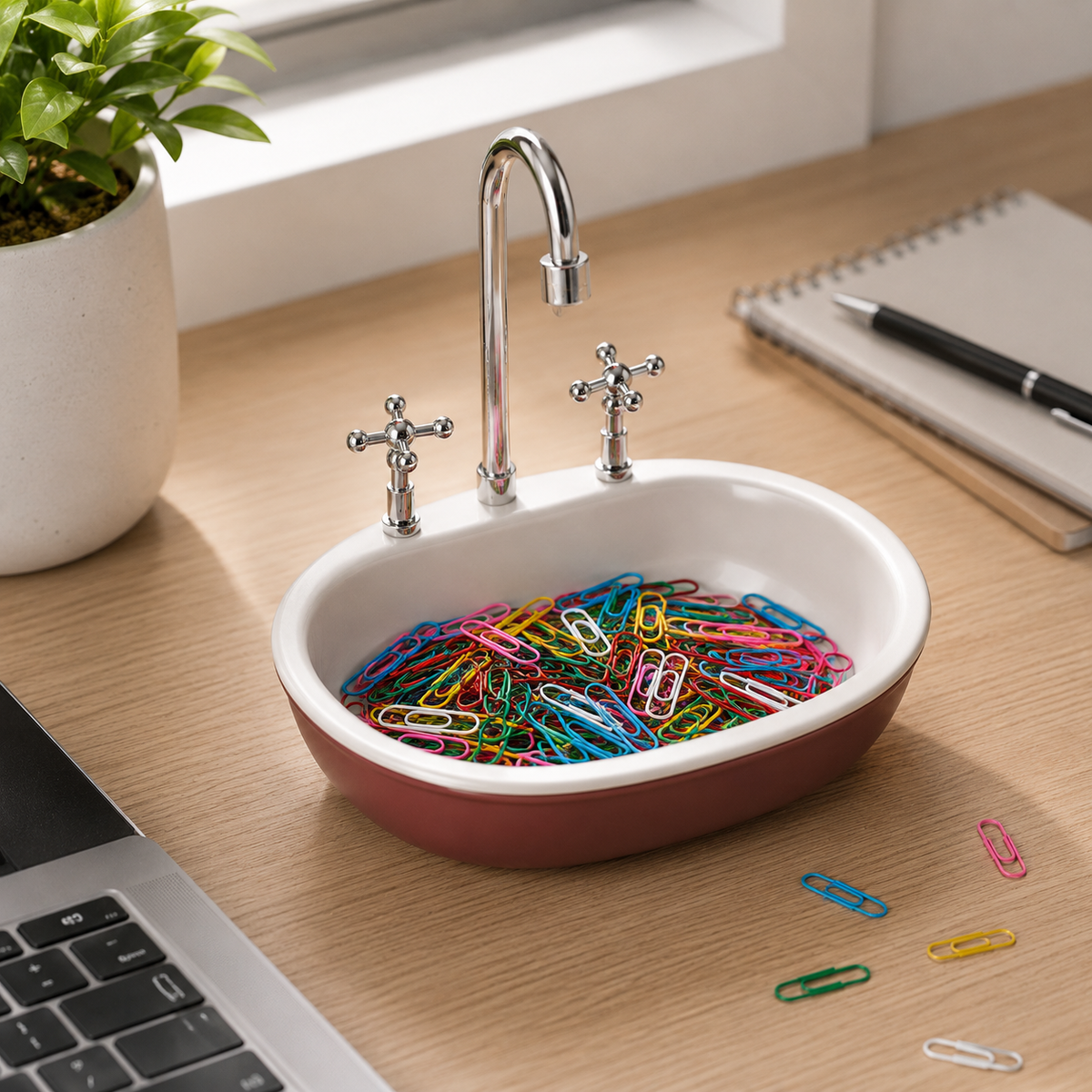 Mini Lavabo Tasarımlı Masaüstü Organizer – Takı, Klips ve Küçük Eşya Düzenleyici Dekoratif Saklama Kabı