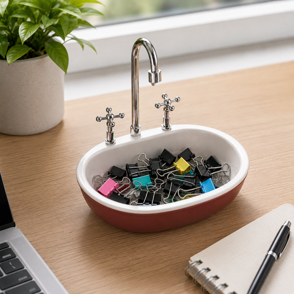 Mini Lavabo Tasarımlı Masaüstü Organizer – Takı, Klips ve Küçük Eşya Düzenleyici Dekoratif Saklama Kabı