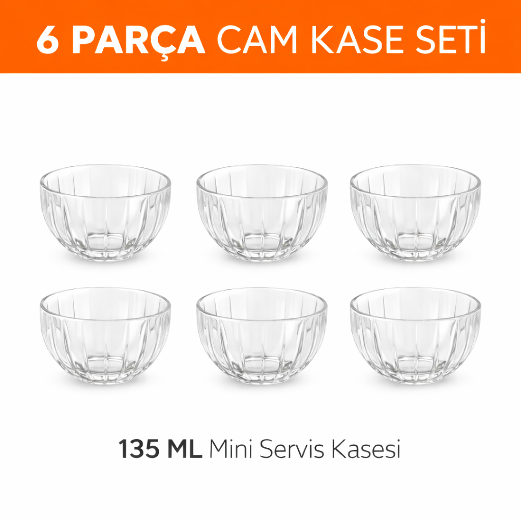 MARILLA 6’lı Cam Mini Kase Seti 135 ML Kuruyemiş Sos Tatlı Sunum Kasesi