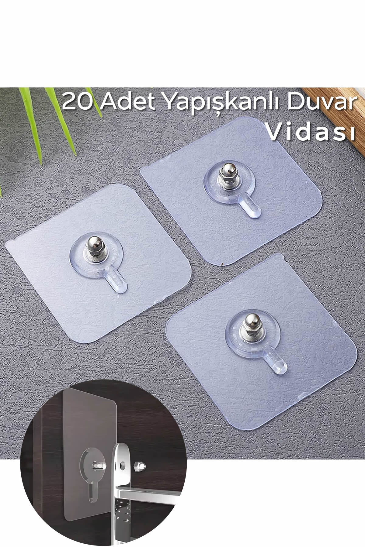 Matkap Delme Yok ! 20 Adet Güçlü Yapışkanlı Duvar Vidası - Elbise Çervece Askısı Duvar Kancası Çivi