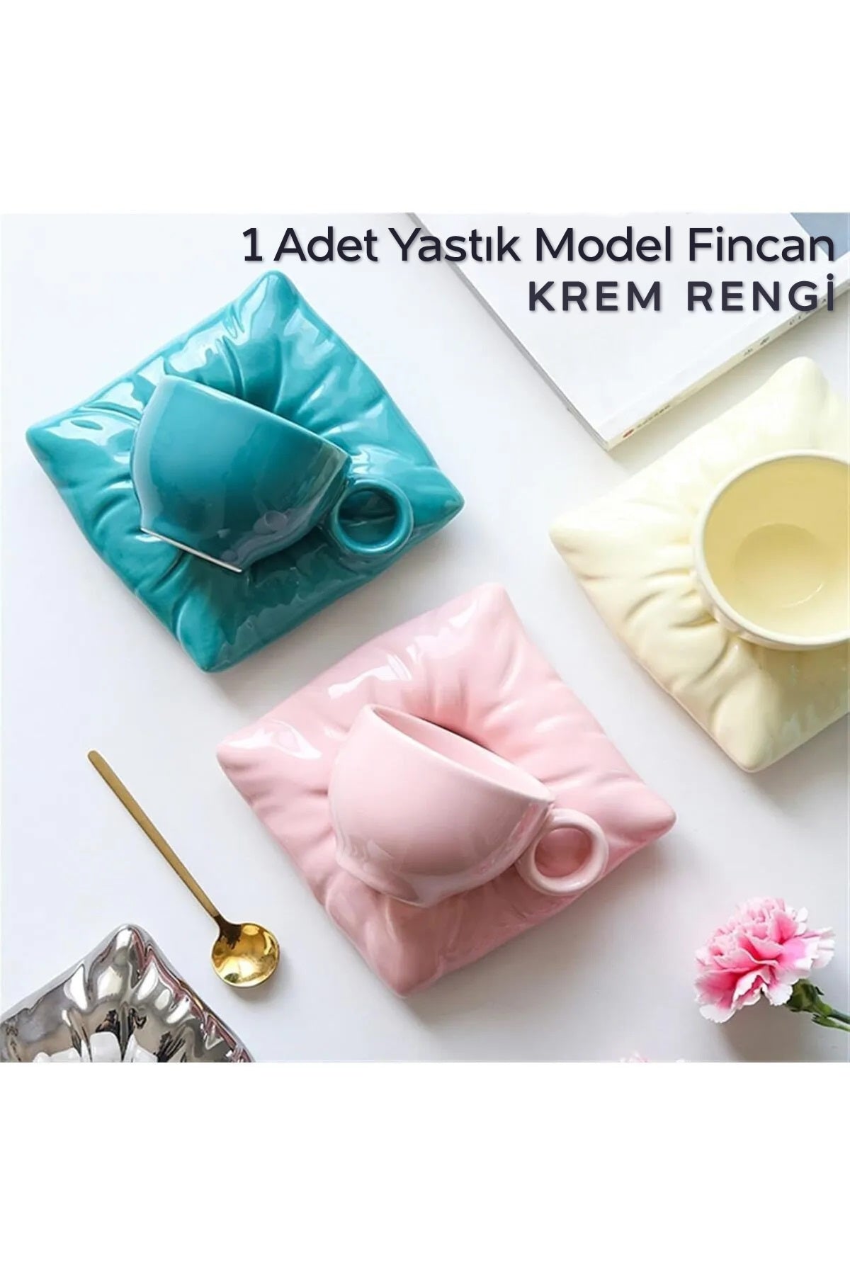 Mona 1 Set Yastık Model Kahve Fincanı 90 ml Beyaz | Minder Figürlü Türk Kahvesi Fincanı