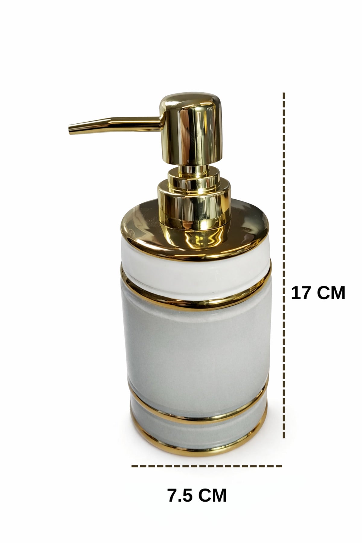 MONA Gold Detaylı Porselen Sıvı Sabunluk – Modern Banyo & Mutfak Aksesuarı