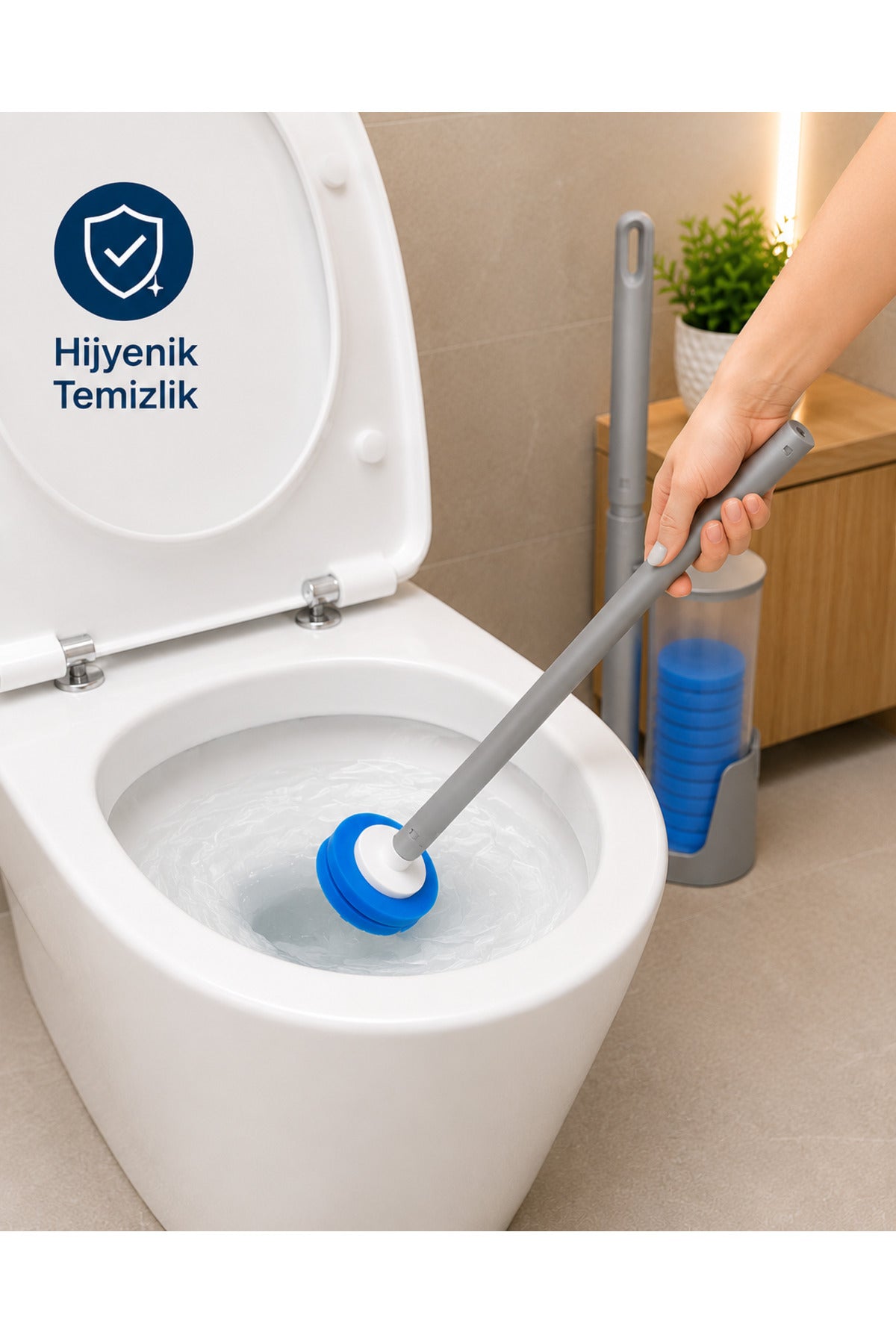 Özel Sünger Başlıklı Temizlik Seti - Kullan At Süngerli Tuvalet Fırçası