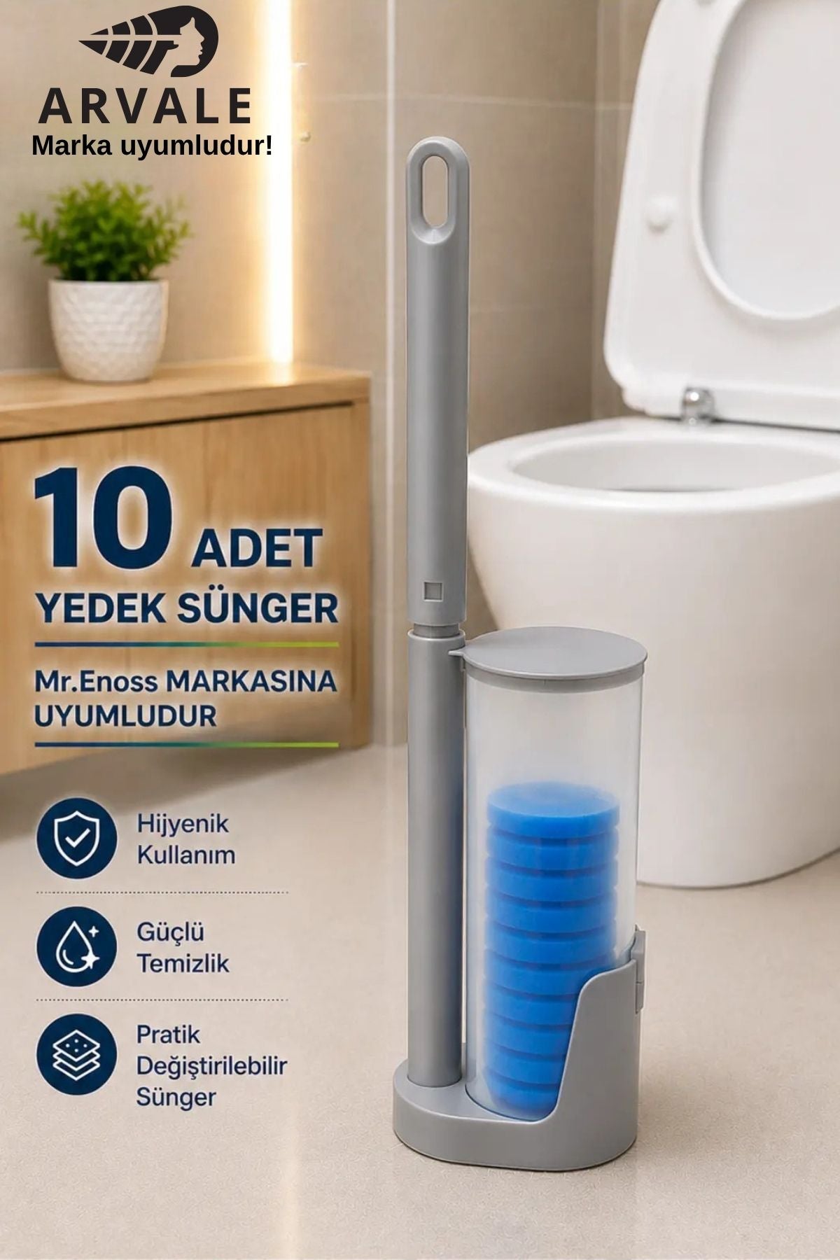 Özel Sünger Başlıklı Temizlik Seti - Kullan At Süngerli Tuvalet Fırçası