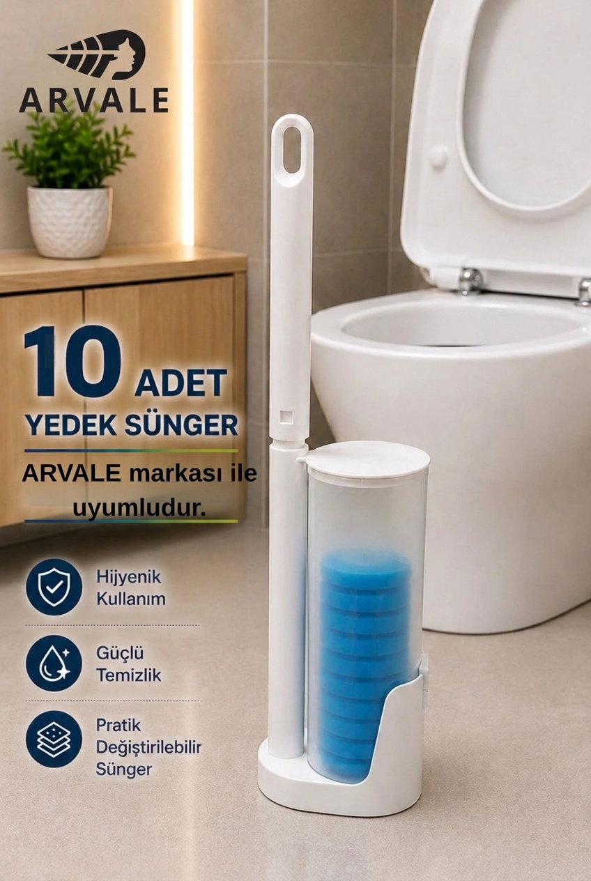 Özel Sünger Başlıklı Temizlik Seti - Kullan At Süngerli Tuvalet Fırçası