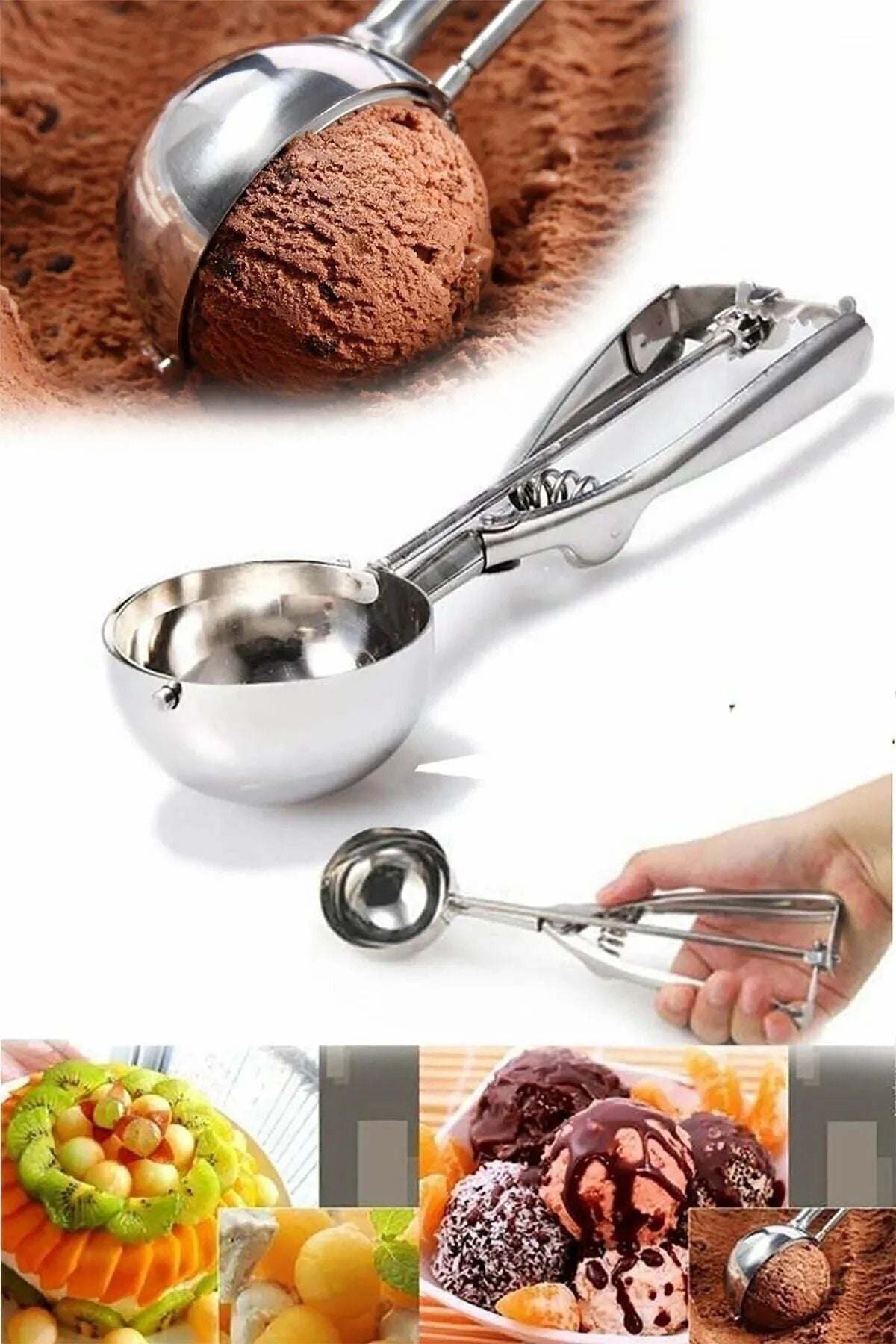Paslanmaz Çelik Dondurma Servis Sunum Kaşığı Krom - 21 Cm