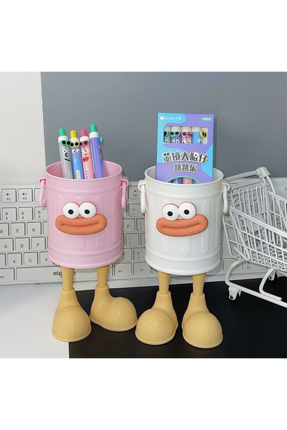 PEMBE Gosi 1 Adet Özel Tasarım Ayaklı Pörtlek Gözlü Plastik Organizer Kalemlik Makyaj Kutusu Düzenleyici