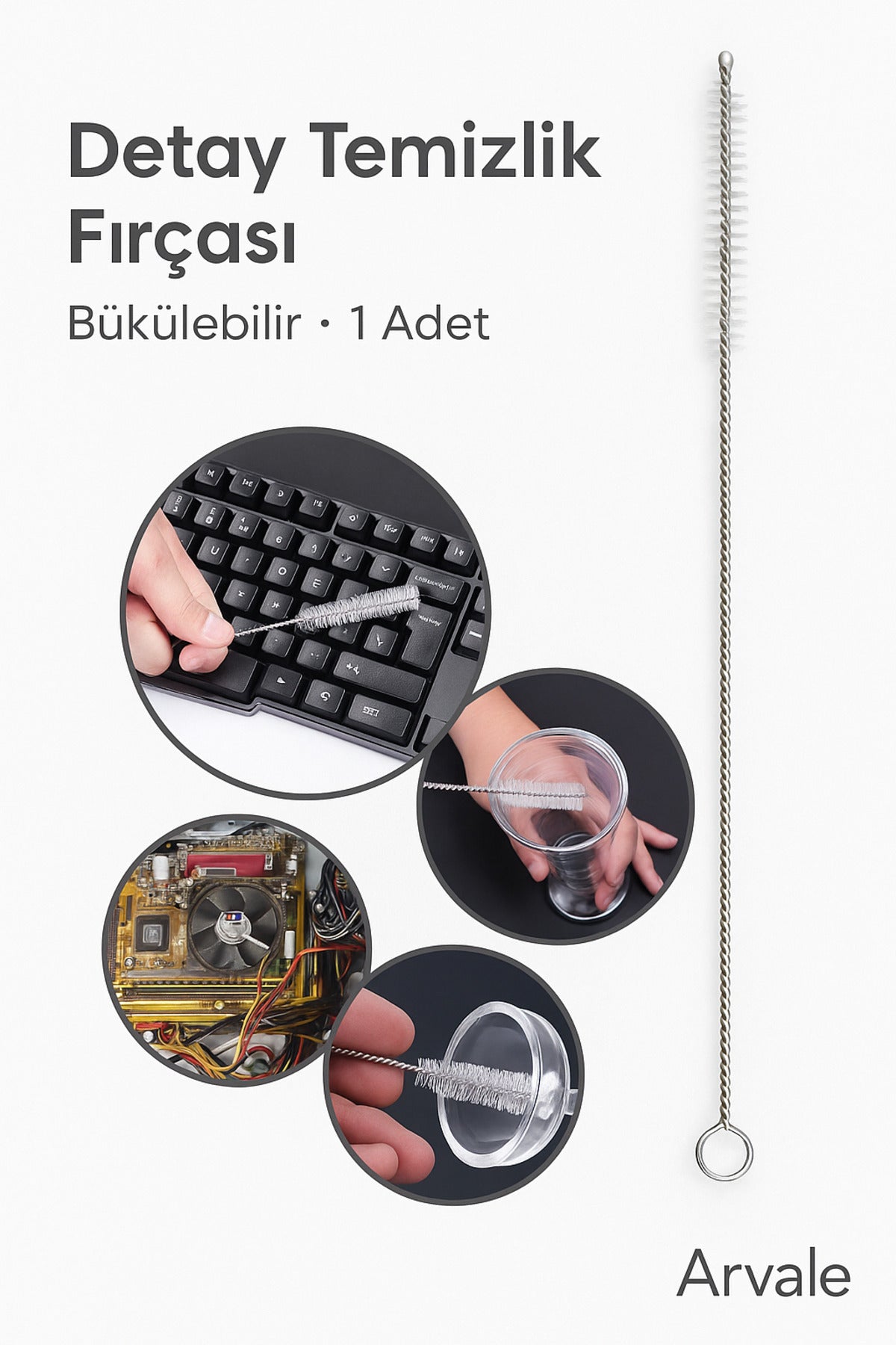 Pipet Temizleme Fırçası Pratik Bükülebilir Temizlik Fırçası Klavye Temizleme Fırçası Beyaz