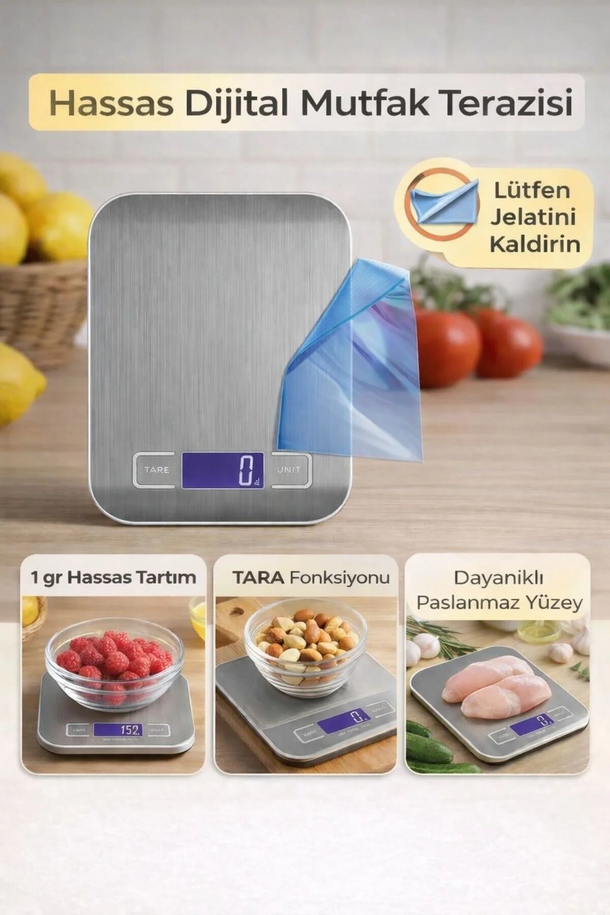 Platin Mutfak Terazisi Dijital Tartı Hassas Lcd Ekranlı 5 Kg