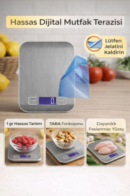 Platin Mutfak Terazisi Dijital Tartı Hassas Lcd Ekranlı 5 Kg